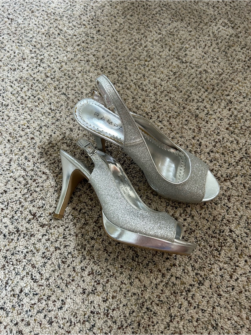 Rampage Silver Glitter Peep-Toe Slingback Platform Heels